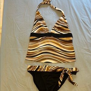 La Blanca size 10 Brown and Black Striped Tankini Swim Set